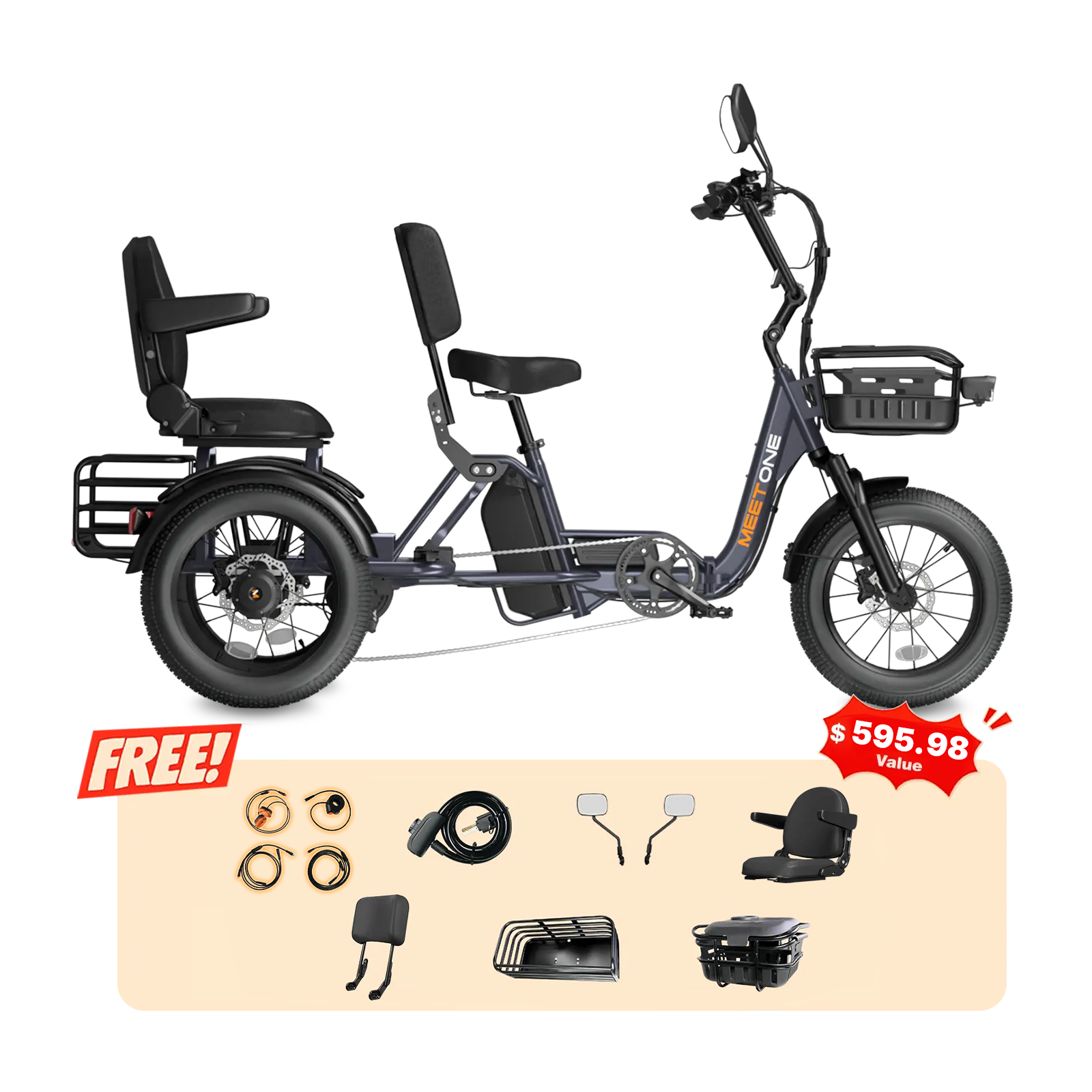 Meet One Pair Electric Trike with Passenger Seat