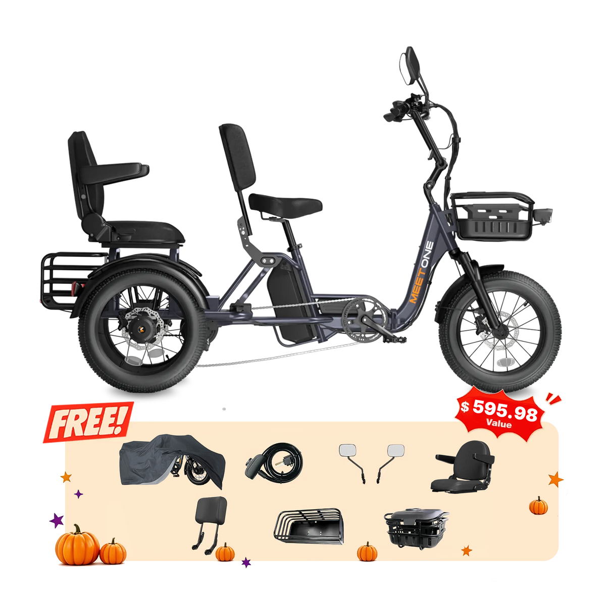 Meet One Pair Electric Trike with Passenger Seat