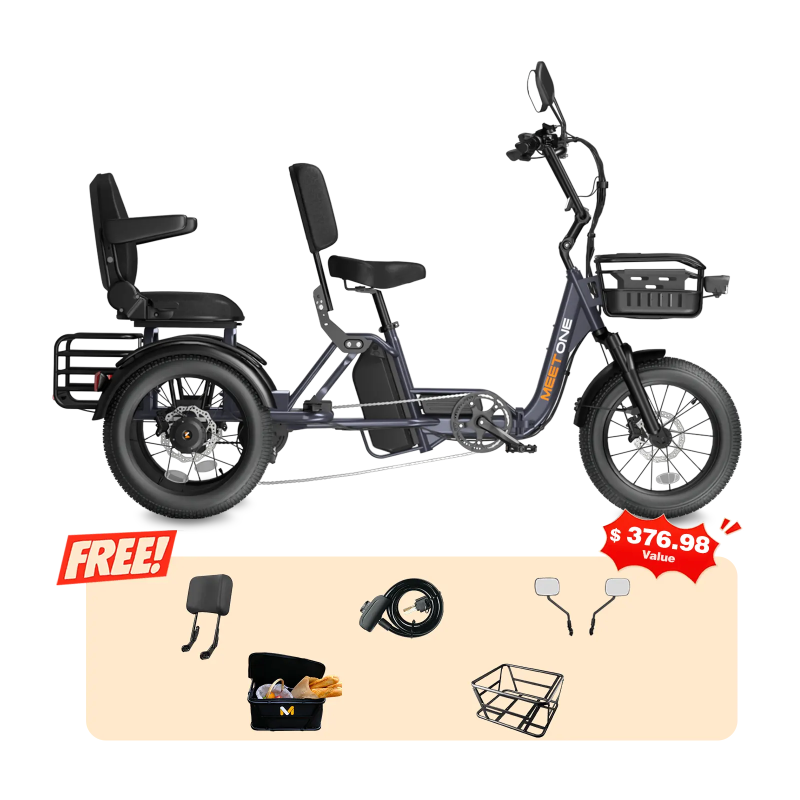 Meet One Pair Electric Trike with Passenger Seat