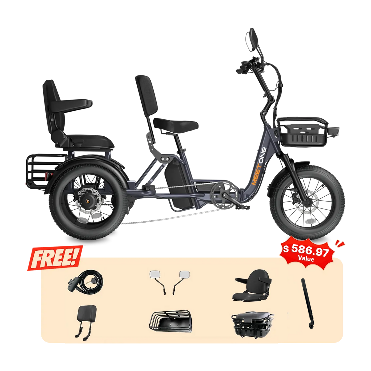 Meet One Pair Electric Trike with Passenger Seat