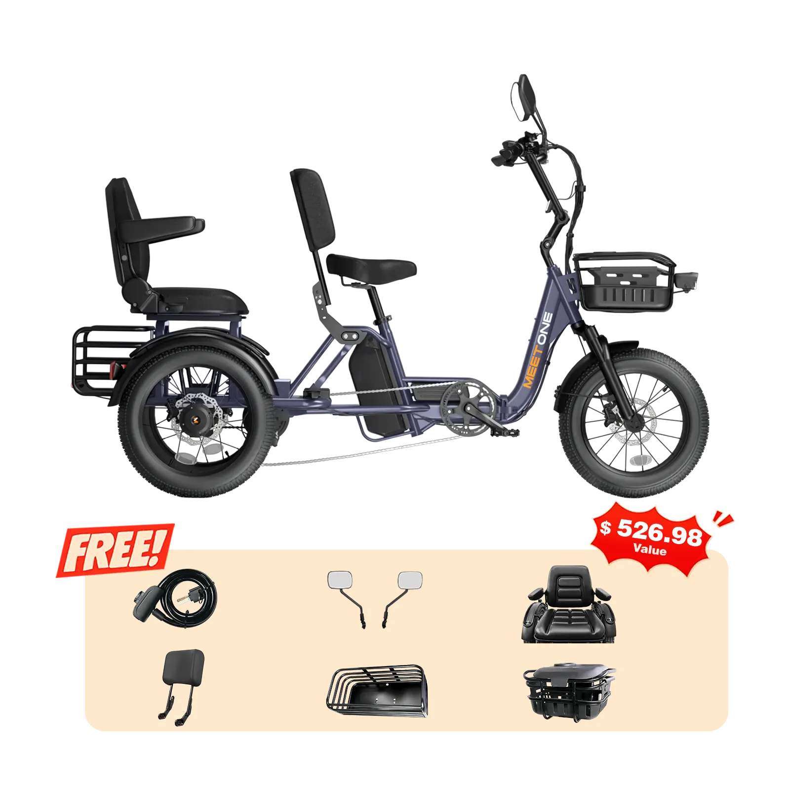 Meet One Pair Electric Trike with Passenger Seat