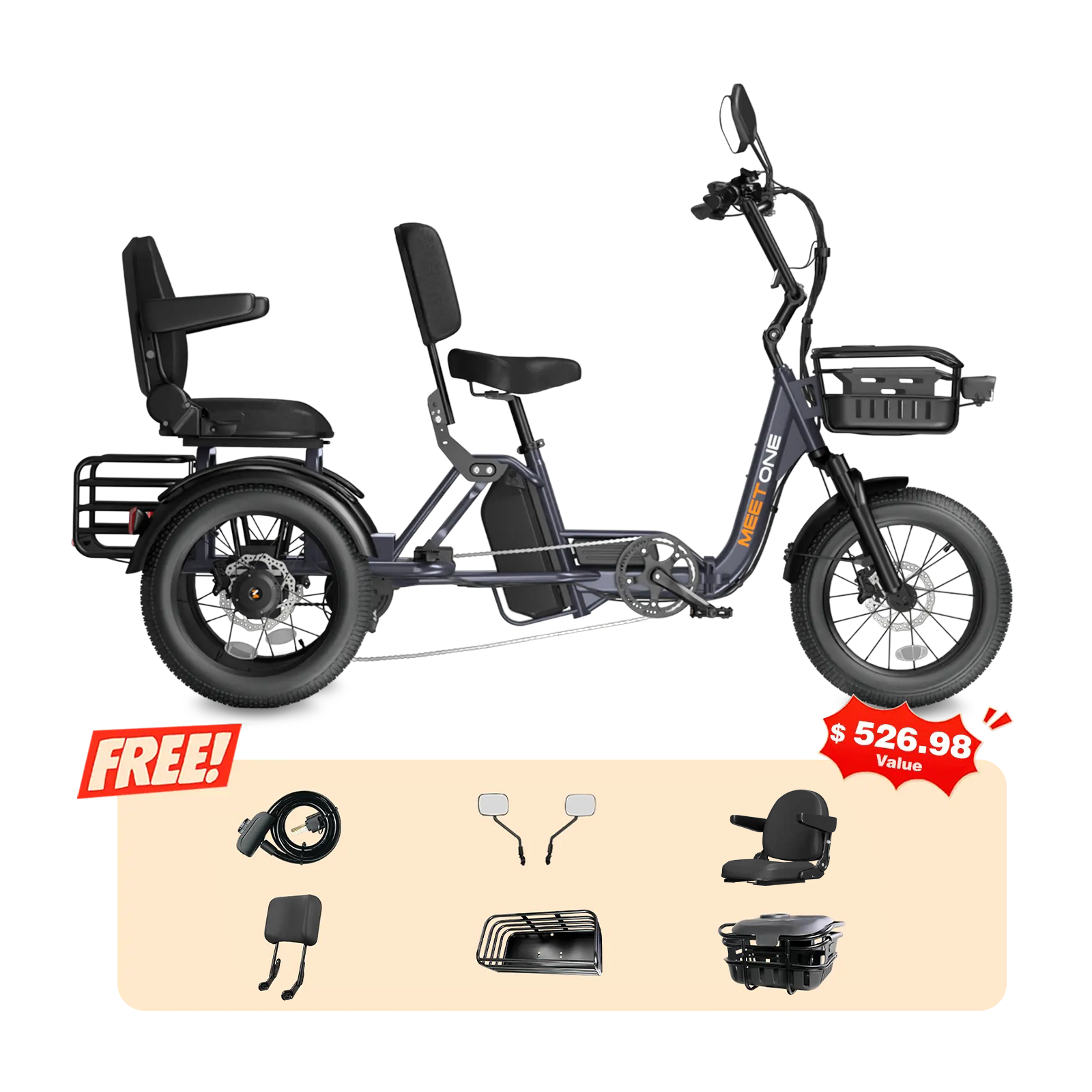 Meet One Pair Electric Trike with Passenger Seat
