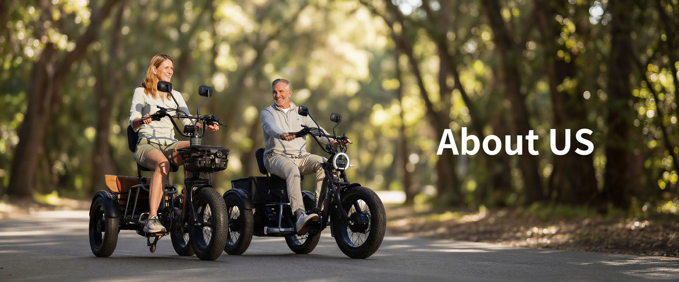 Two riders on Meet One Trike electric trikes