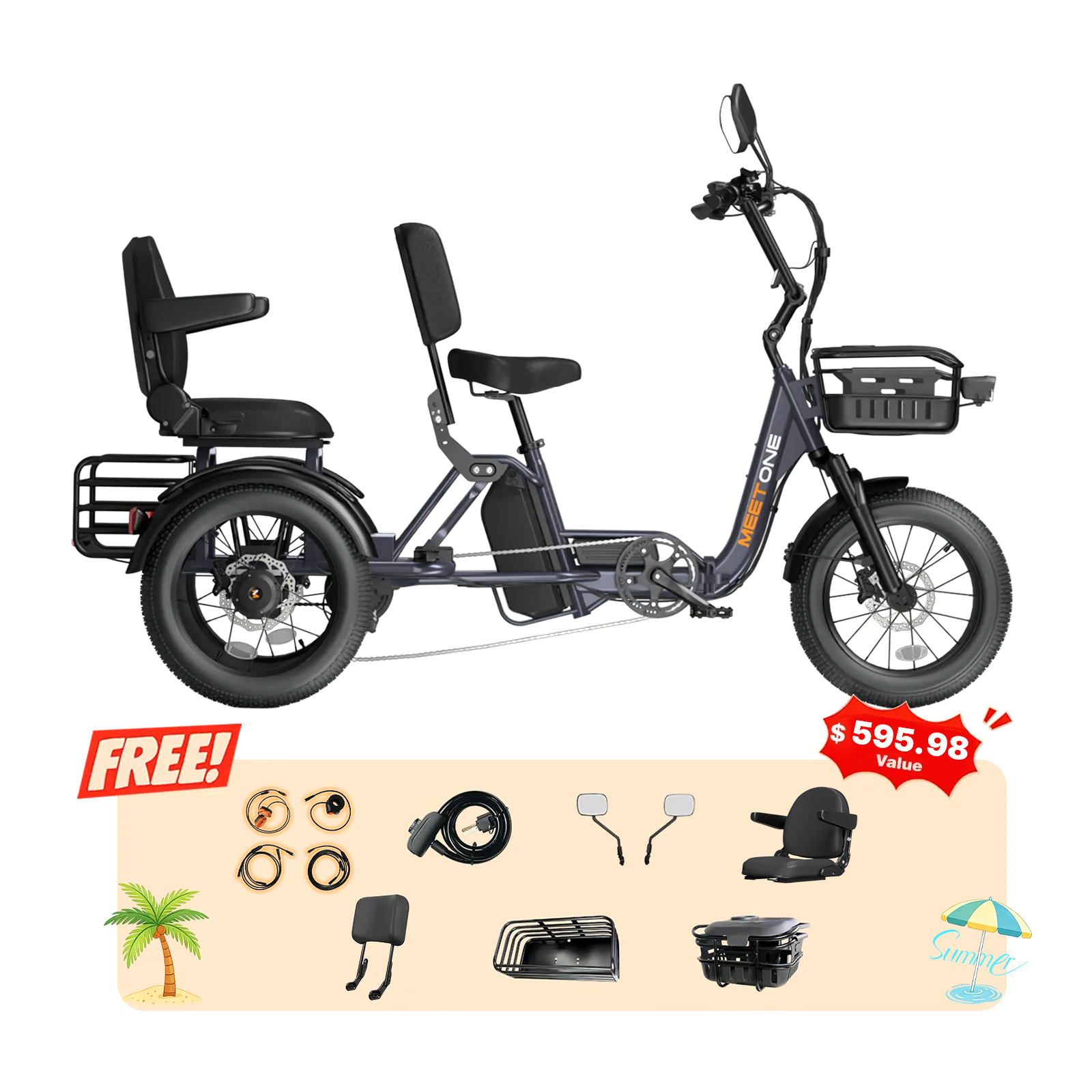 Meet One Pair Electric Trike with Passenger Seat