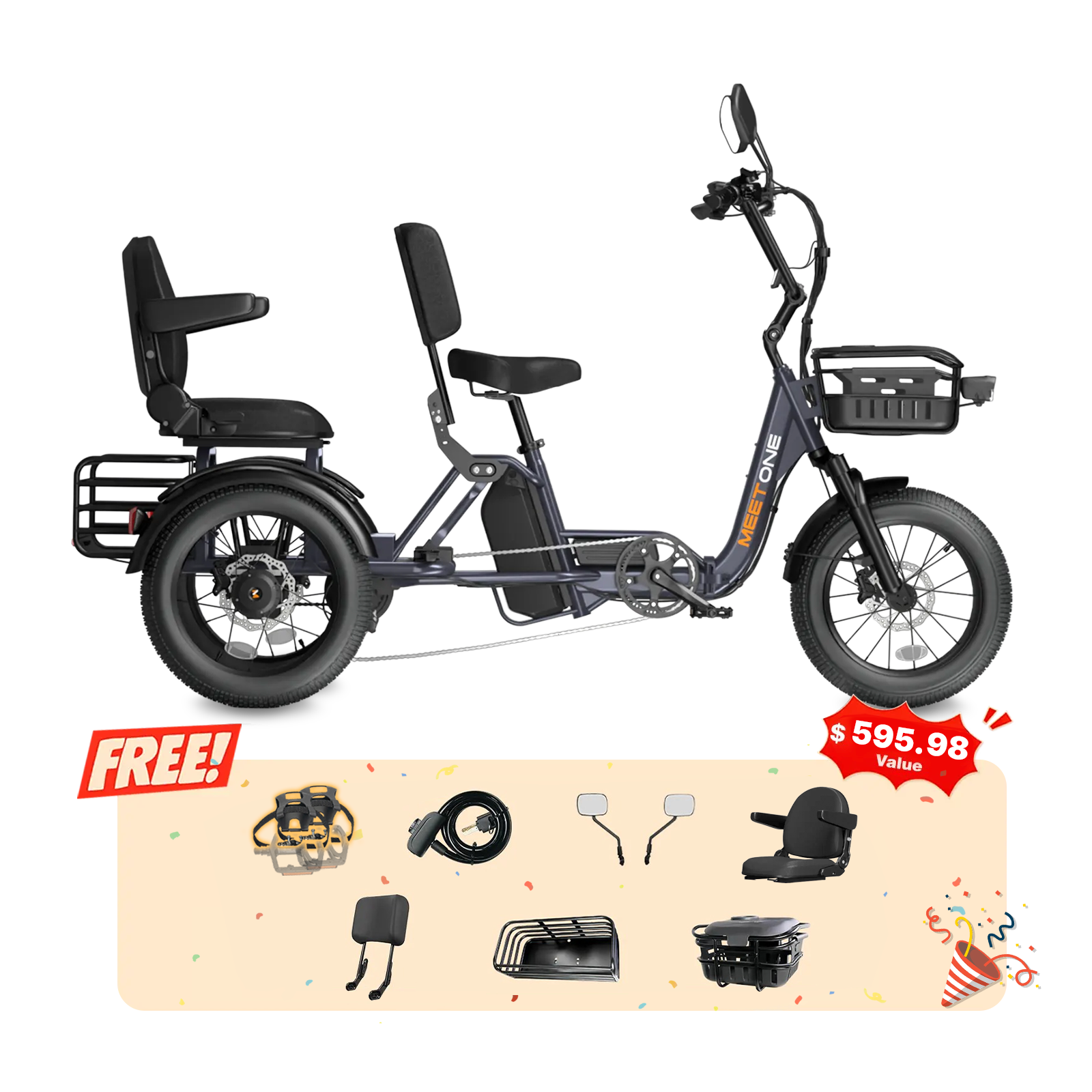 Meet One Pair Electric Trike with Passenger Seat