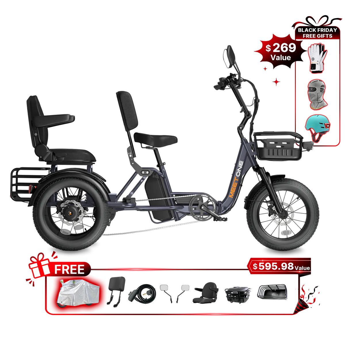 Meet One Pair Electric Trike with Passenger Seat