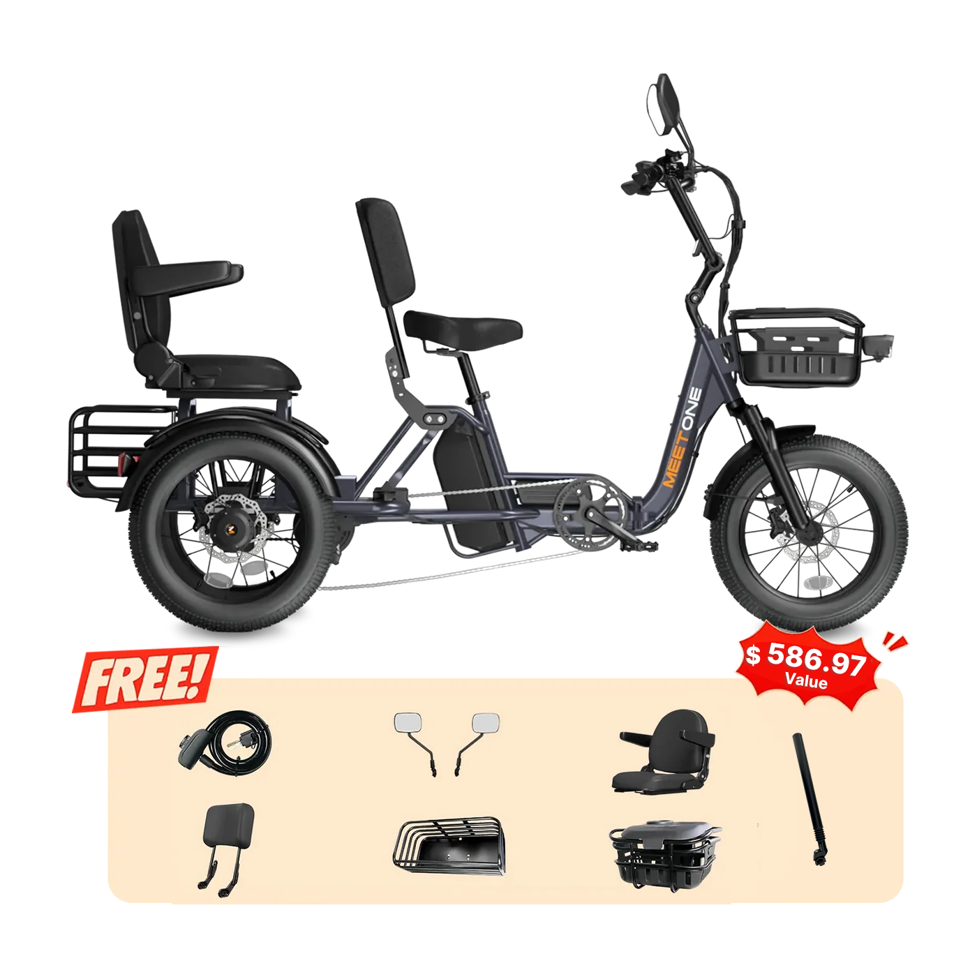 Meet One Pair Electric Trike with Passenger Seat